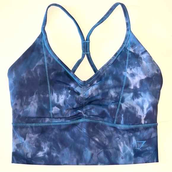 Gymshark Blue Spray Dye Sports Bra Medium Elevate Longline Lakeside Blue Tie-Dye - Picture 9 of 12
